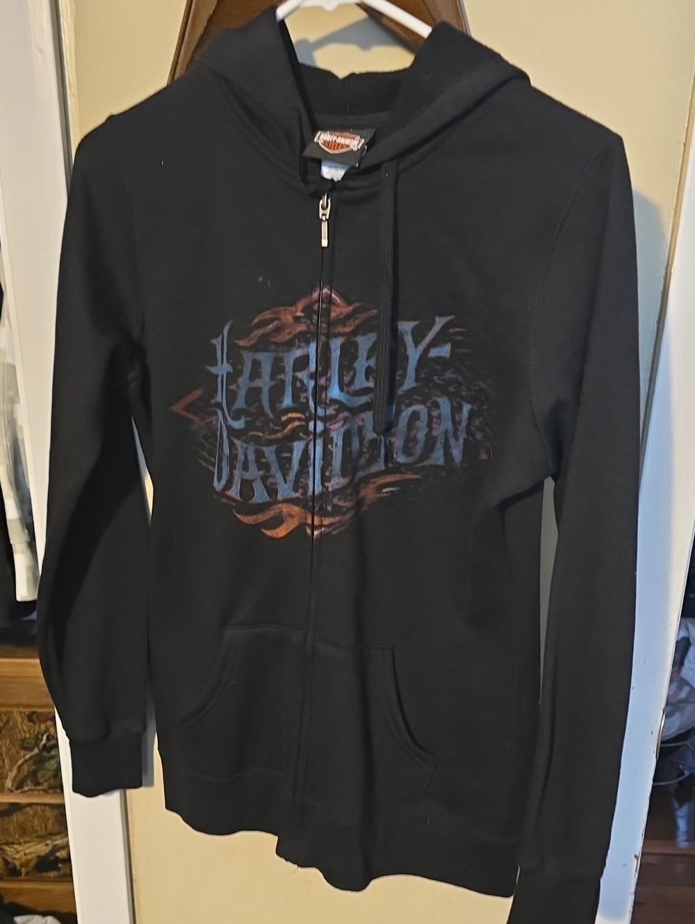 Harley-Davidson Black Zip-Up Hoodie with Flame Logo